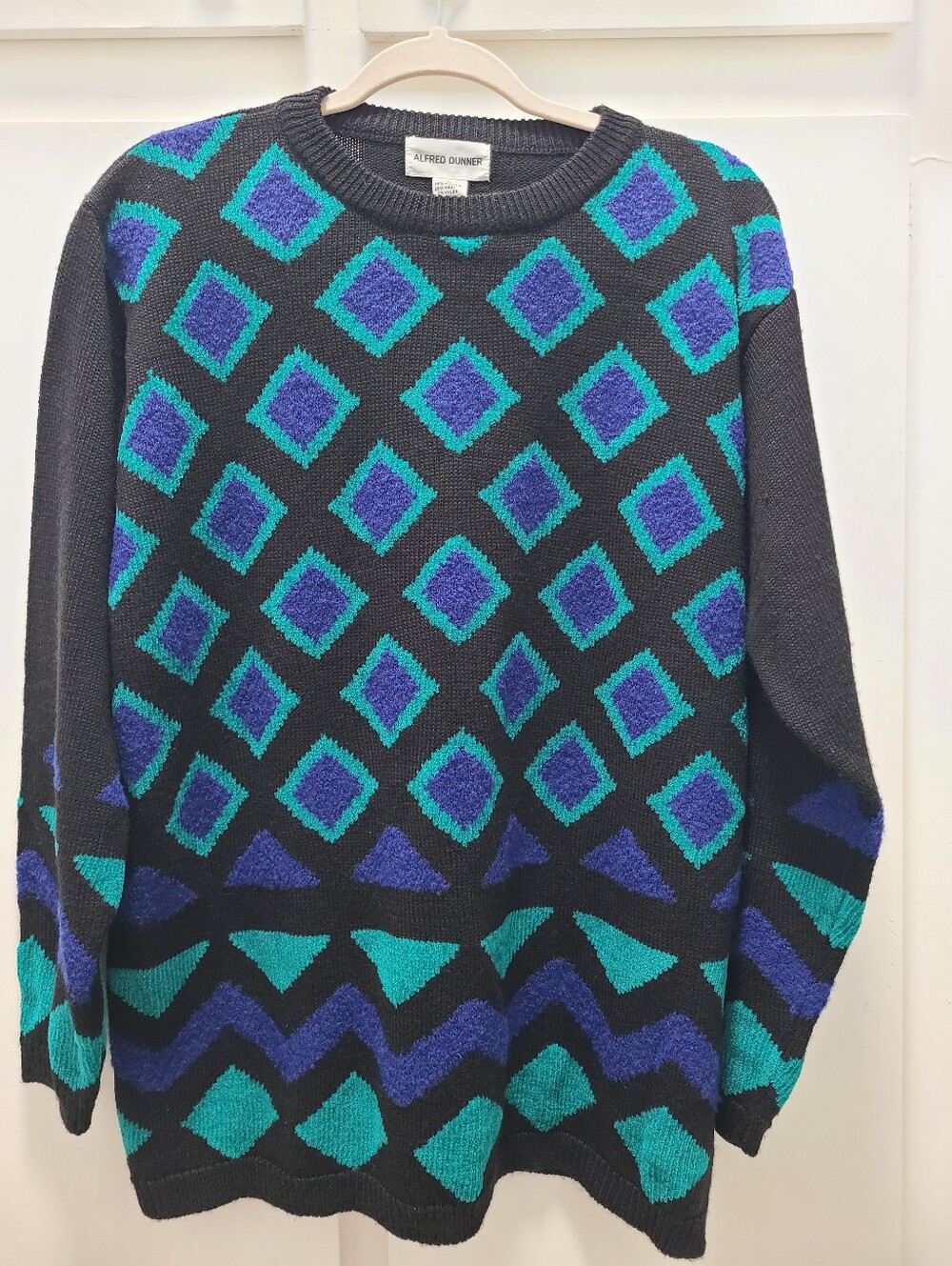 Vintage 80s Alfred Dunner Geometric Diamond Knit Pullover Sweater Sz Large